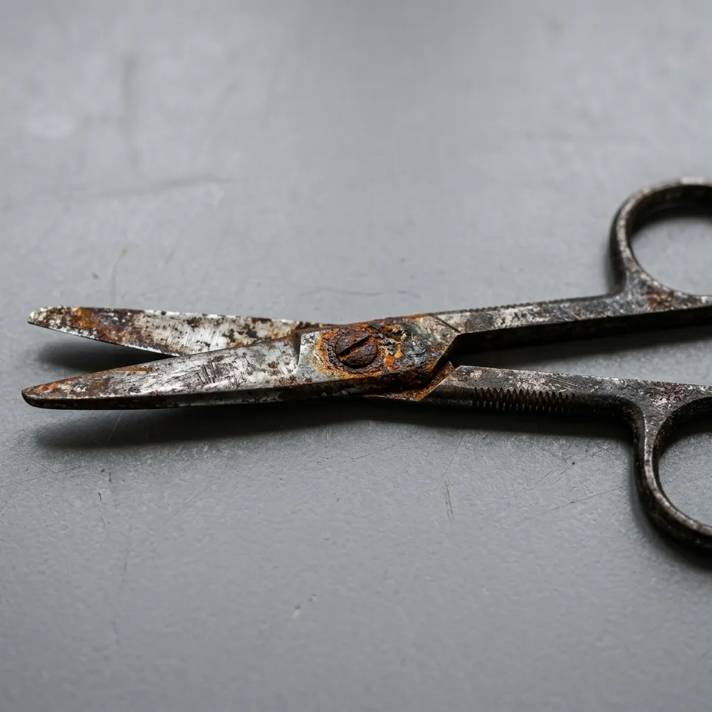 Instrumento cirúrgico antes da restauração (oxidado e cego)